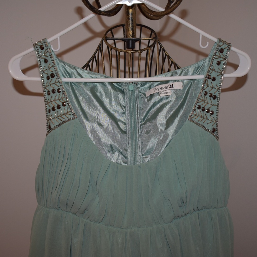 Emerald Green Mini Dress with Beaded Neckline